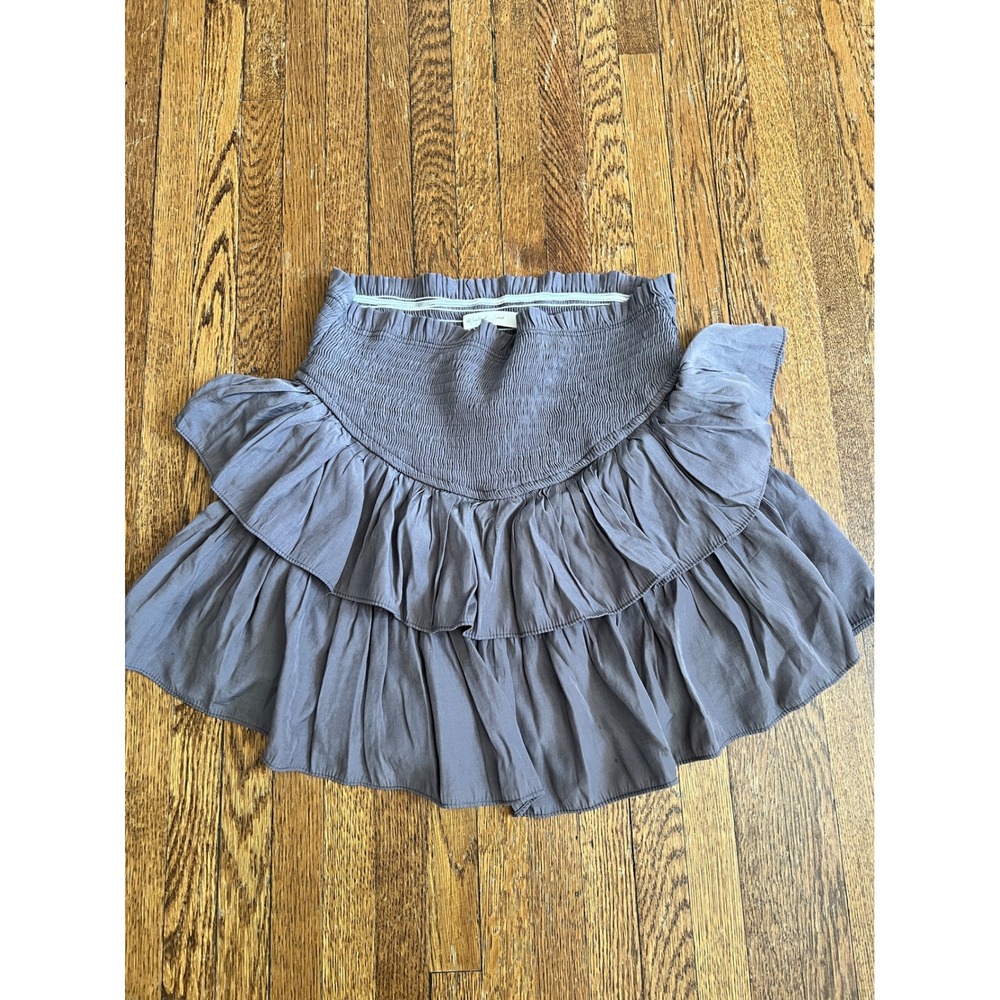 Mustard Seed Smocked Waist Tiered Ruffle Skort Charcoal Grey Mini Skirt Short M